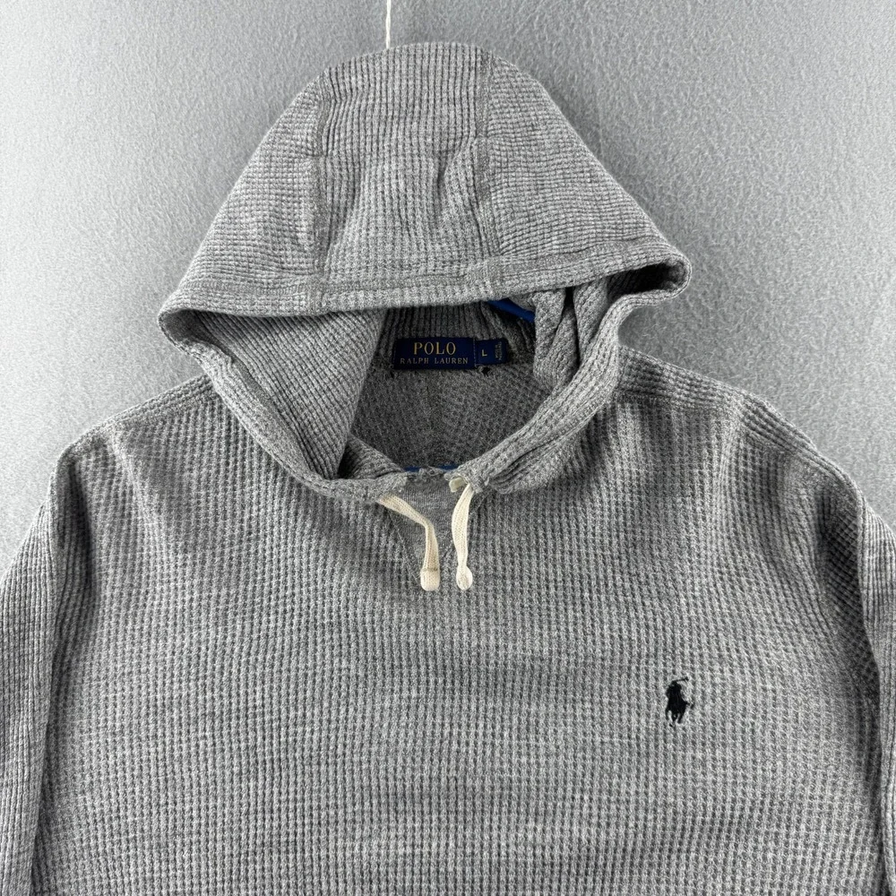Polo Ralph Lauren Thermal Hoodie Mens Large Gray Lightweight Cotton Pullover - Picture 2 of 16